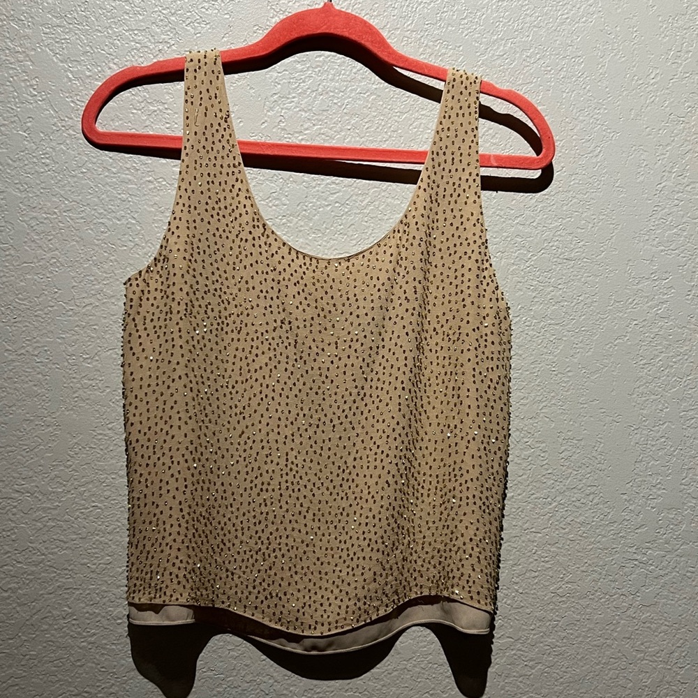 Dana Buchman petites beaded size 10 camel color silk tank